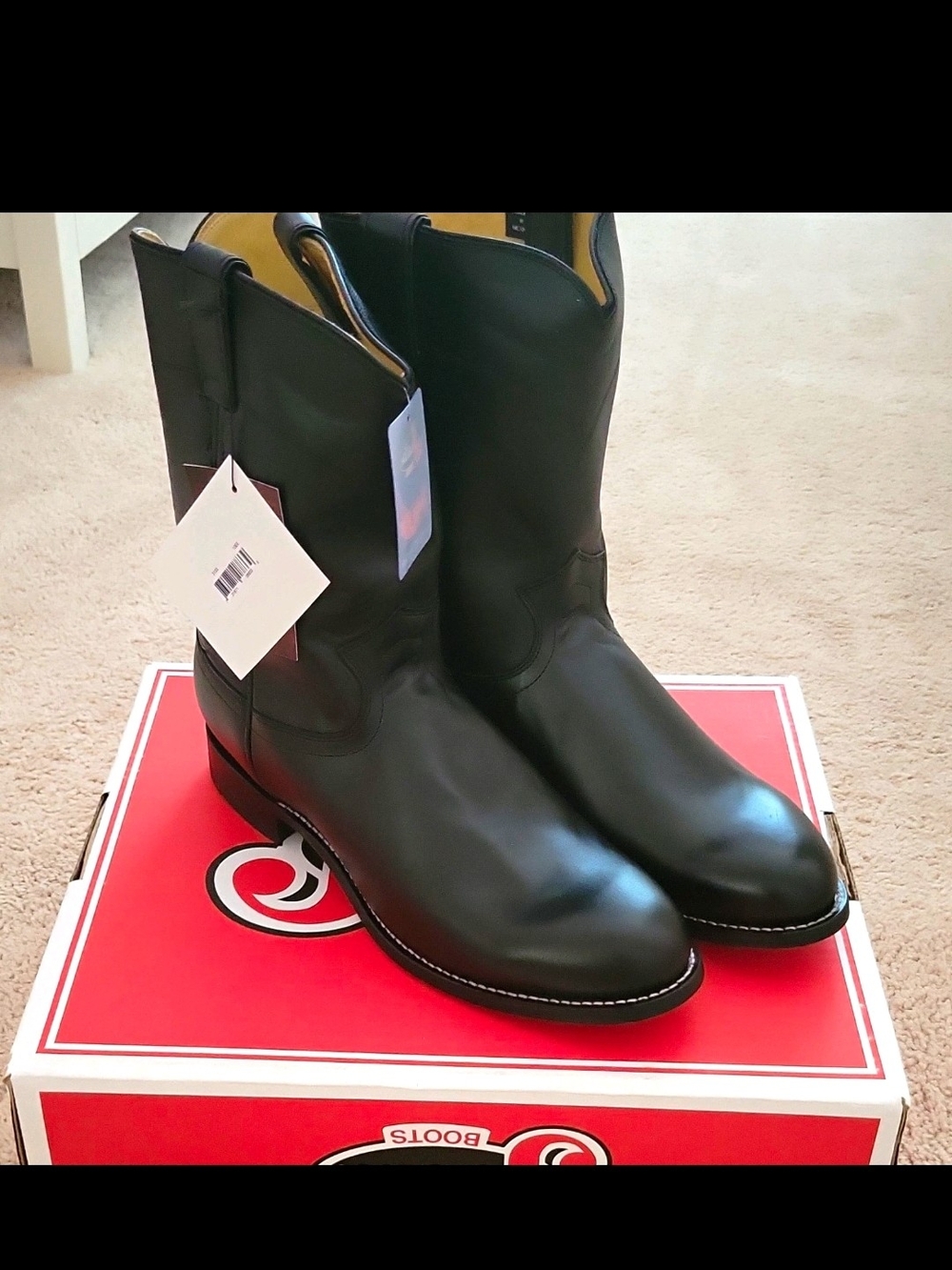 Justin Boots Black Smooth Leather Western Boots